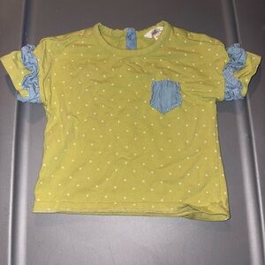 Matilda Jane Light Green Polka Dot Tee with Blue Ruffle Sleeves